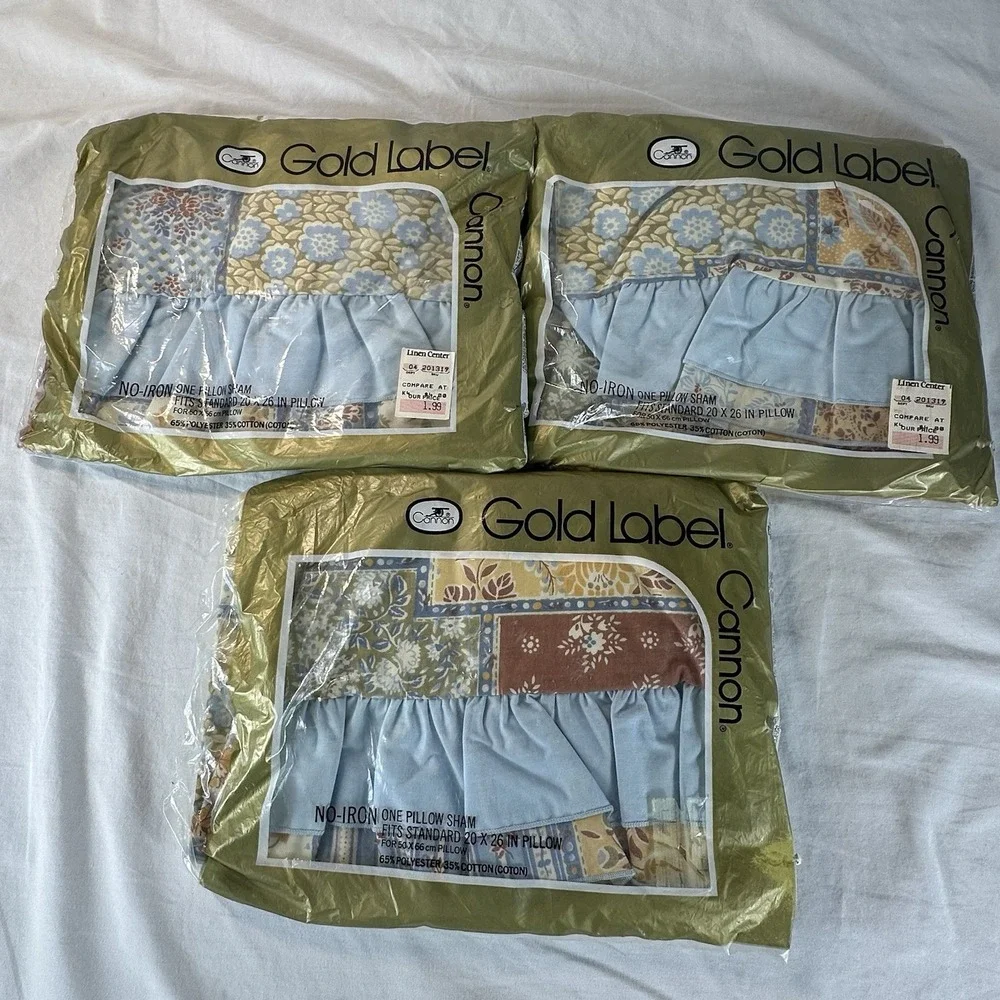 3 Vtg Cannon Gold Label Country Fair Pillow Shams NOS Patchwork Cottagecore